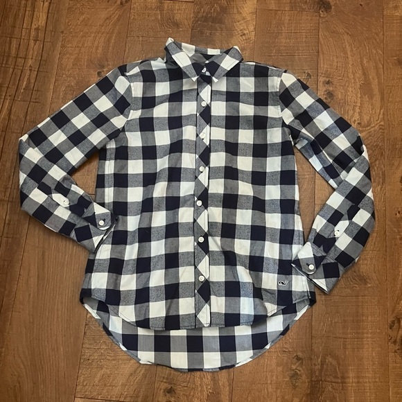 Vineyard vine women performanc buffalo check button down S 2 relaxed black white - Picture 1 of 6